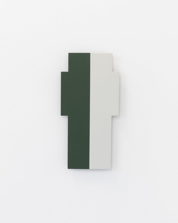Untitled cruciform painting with chrome green and grey white
