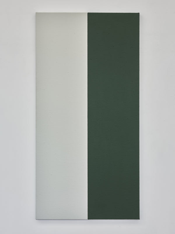 Diptych standing painting with chrome green and grey white