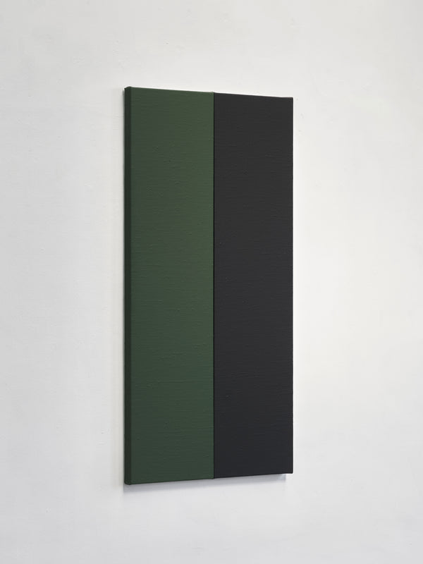 Diptych standing painting with chrome green and signal black