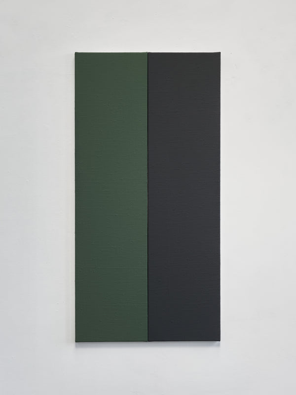 Diptych standing painting with chrome green and signal black