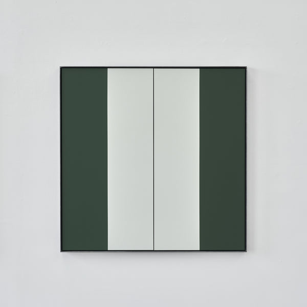 Diptych stripe painting with grey white and chrome green