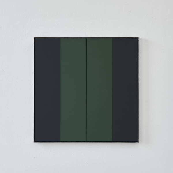 Diptych stripe painting with chrome green and signal black
